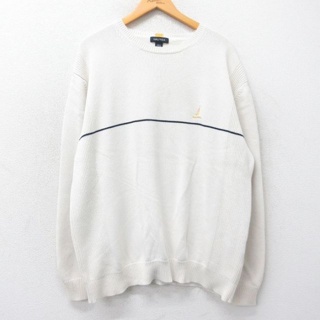 【50%OFF】ノーティカ 長袖セーター ワンポイントロゴ ベージュ XL | 古着