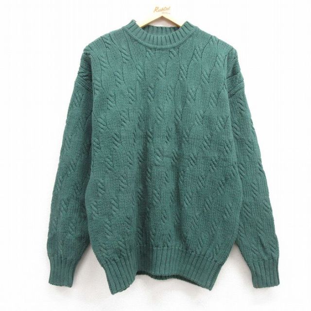 【50%OFF】L★古着 ギャップ GAP 長袖 ケーブル セーター メンズ 90年代 90s コットン モックネック ハイネック USA製 緑 グリーン 【spe】 25jan15 中古 ニット トップス