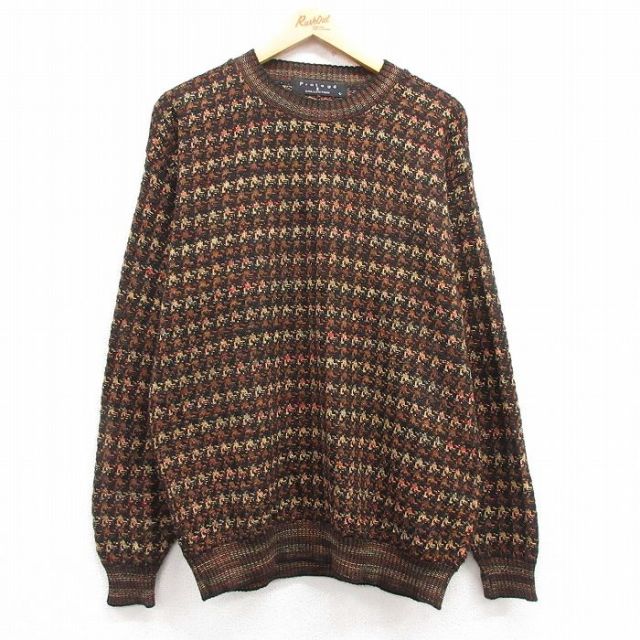 L★古着 長袖 セーター メンズ 90年代 90s アクリル クルーネック USA製 茶系他 ブラウン 25jan15 中古 ニット トップス
