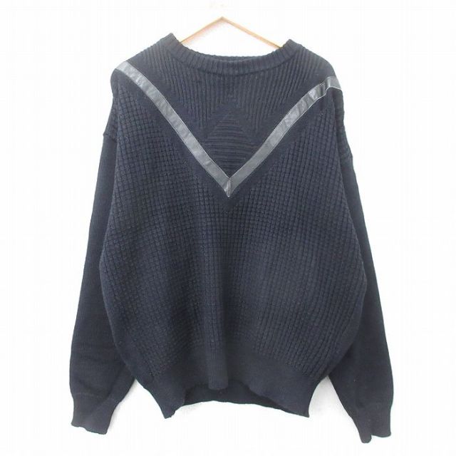 【50%OFF】ニット セーター 90s レザー使用 ブラック L | 古着