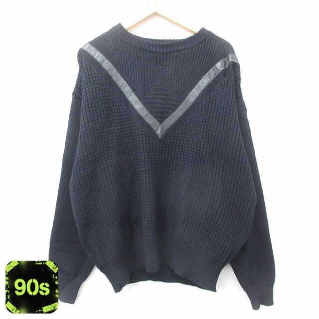 ニット セーター 90s レザー使用 ブラック L | 古着
