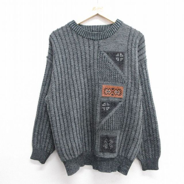 【50%OFF】00s 長袖セーター レザー使用 グレー L | 古着