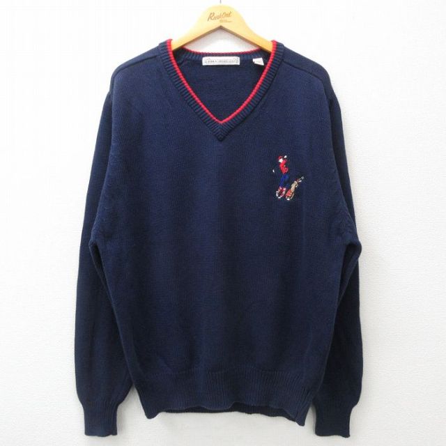 【50%OFF】L★古着 長袖 セーター メンズ 00年代 00s ゴルフ コットン Vネック 紺 ネイビー 25jan22 中古 ニット トップス