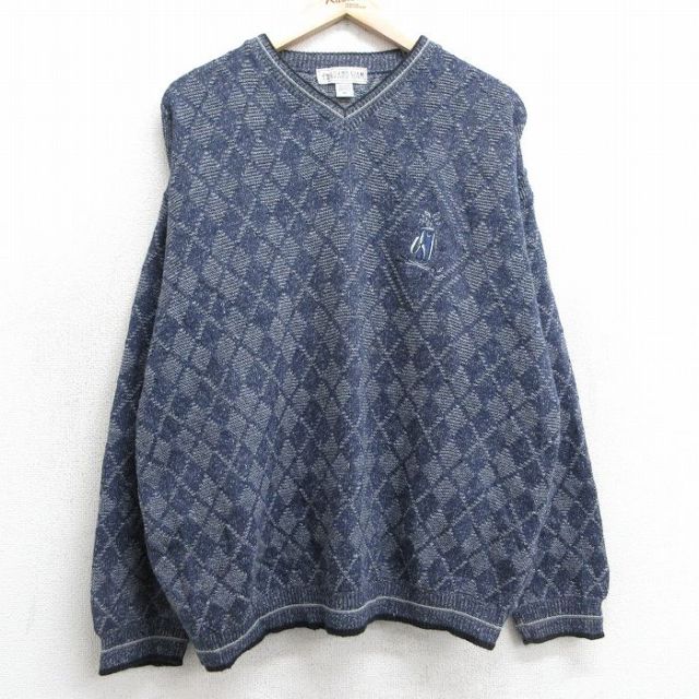 グランドスラム 90s 長袖セーター ゴルフアーガイル ネイビー XL | 古着