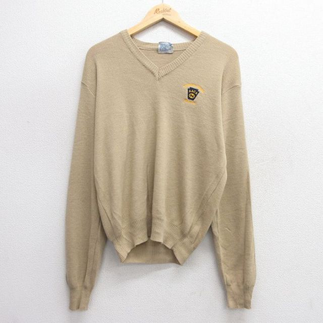 【50%OFF】L★古着 チャンピオン champion 長袖 セーター メンズ 90年代 90s AACA アクリル Vネック ベージュ カーキ 25jan22 中古 ニット トップス