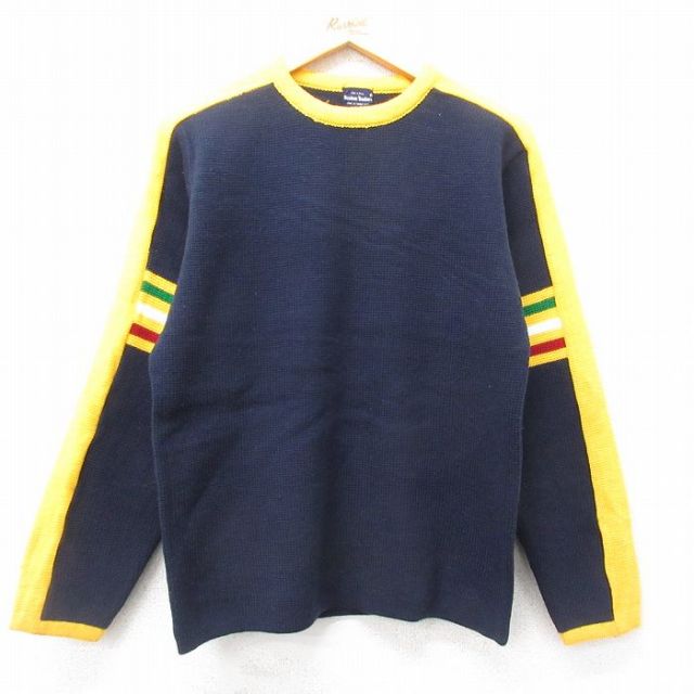 【50%OFF】M★古着 長袖 セーター メンズ 80年代 80s アクリル クルーネック 濃紺他 ネイビー 25jan24 中古 ニット トップス