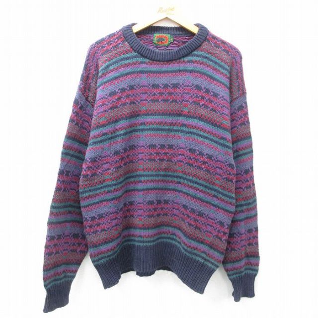 L★古着 ボストントレーダーズ 長袖 セーター メンズ 00年代 00s クルーネック 紫他 パープル 25jan28 中古 ニット トップス