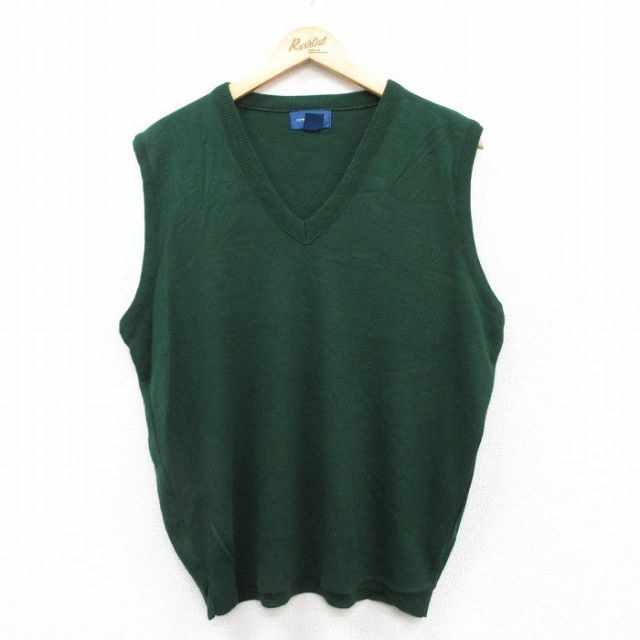 L★古着 タウンクラフト ニット ベスト メンズ 90年代 90s 無地 アクリル Vネック USA製 緑 グリーン 25jan28 中古 トップス