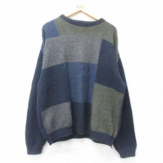 90s 長袖セーター 手織り ネイビー XL | 古着