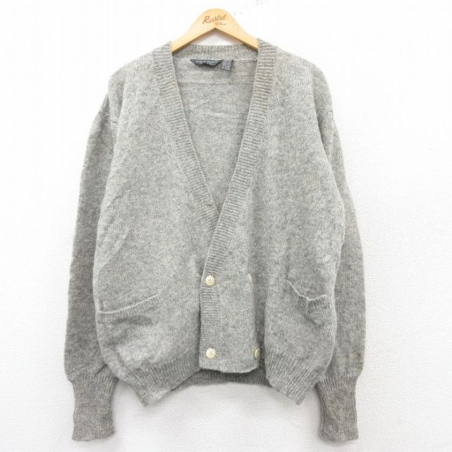 L★古着 カルバンクライン Calvin Klein 長袖 ニット カーディガン メンズ 90年代 90s シェットランドウール グレー 霜降り 25feb04 中古 トップス