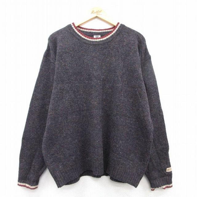 XL★古着 コロンビア COLUMBIA 長袖 セーター メンズ 00年代 00s シェットランドウール ウール クルーネック 紺系 ネイビー 25feb04 中古 ニット トップス
