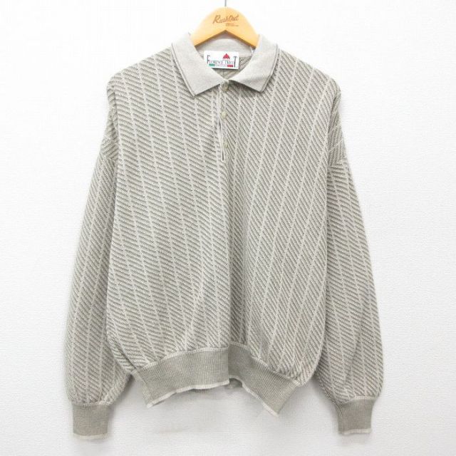 XL★古着 長袖 セーター メンズ 00年代 00s 襟付き イタリア製 ベージュ他 カーキ 25feb01 中古 ニット トップス