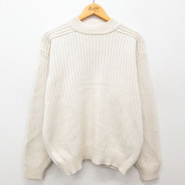 M★古着 バナナリパブリック BANANA REPUBLIC 長袖 ブランド セーター メンズ 90年代 90s コットン モックネック ハイネック 生成り 25feb01 中古 ニット トップス