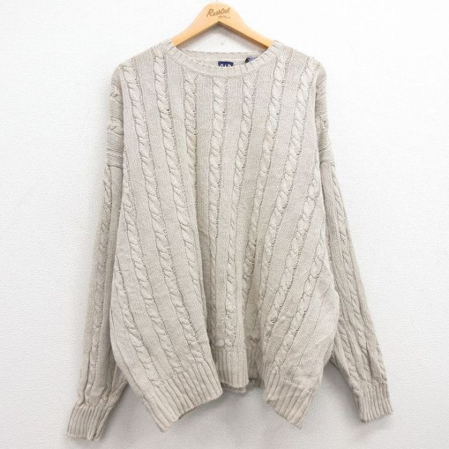 【50%OFF】XL★古着 ギャップ GAP 長袖 ケーブル セーター メンズ 90年代 90s 大きいサイズ リネン クルーネック ベージュ系 カーキ 25feb03 中古 ニット トップス