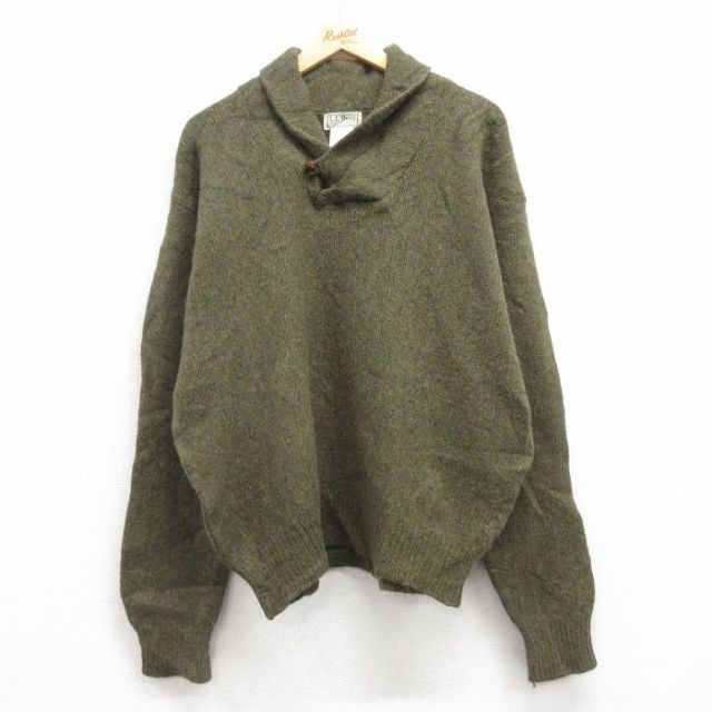 XL★古着 エルエルビーン LLBEAN 長袖 セーター メンズ 80年代 80s 無地 ウール ショールカラー USA製 緑 グリーン 【spe】 25feb03 中古 ニット トップス