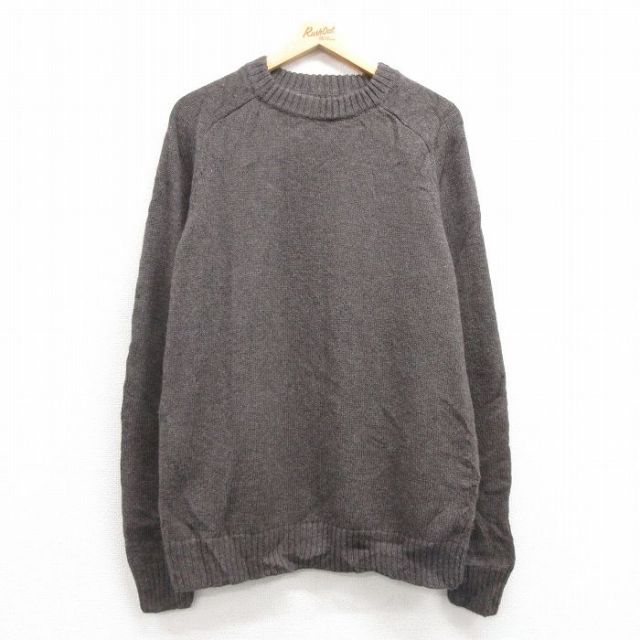 L★古着 ウールリッチ WOOLRICH 長袖 セーター メンズ 無地 ヒジ当て ウール クルーネック 茶系 ブラウン 25feb03 中古 ニット トップス