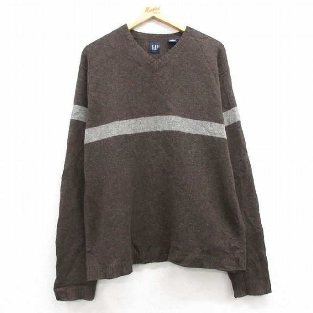 L★古着 ギャップ GAP 長袖 セーター メンズ 00年代 00s ラムウール Vネック 茶系他 ブラウン 25feb03 中古 ニット トップス