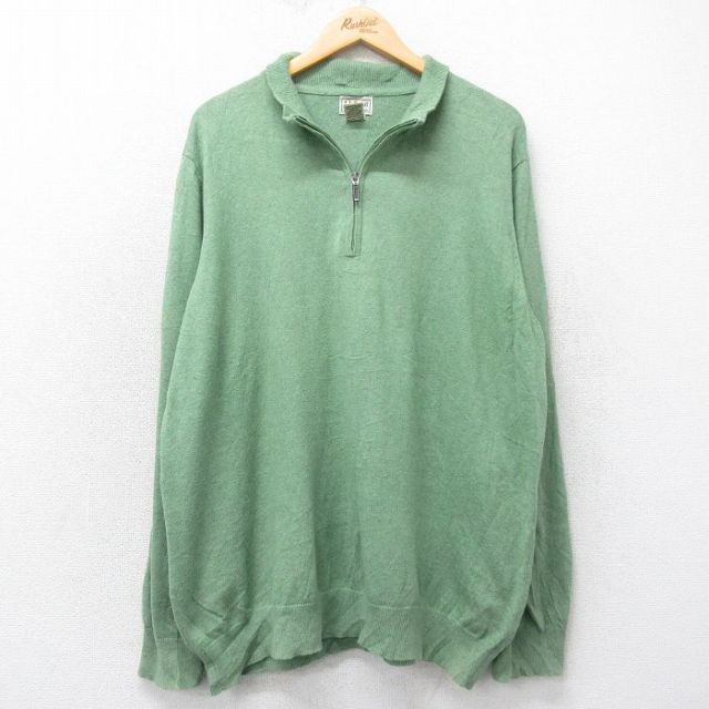 XL★古着 エルエルビーン LLBEAN 長袖 ハーフジップ セーター メンズ 00年代 00s 無地 大きいサイズ カシミヤ カシミア 緑系 グリーン 25feb03 中古 ニット トップス