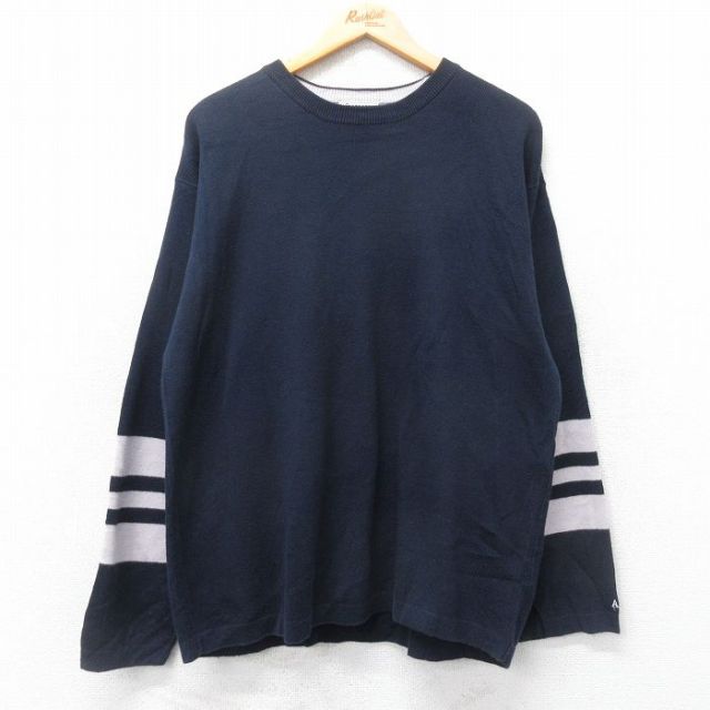 【50%OFF】L★古着 エアロポステール AEROPOSTALE 長袖 セーター メンズ 90年代 90s 無地 クルーネック 紺他 ネイビー 25feb03 中古 ニット トップス