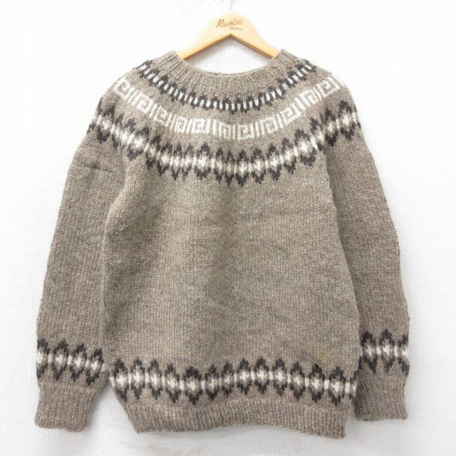 L★古着 長袖 ノルディック セーター メンズ ロパペイサ ウール クルーネック 茶他 ブラウン 25feb03 中古 ニット トップス