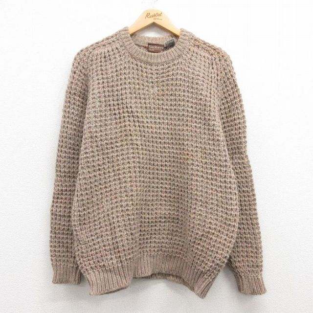 M★古着 長袖 セーター メンズ 00年代 00s ウール クルーネック 茶 ブラウン 25feb03 中古 ニット トップス