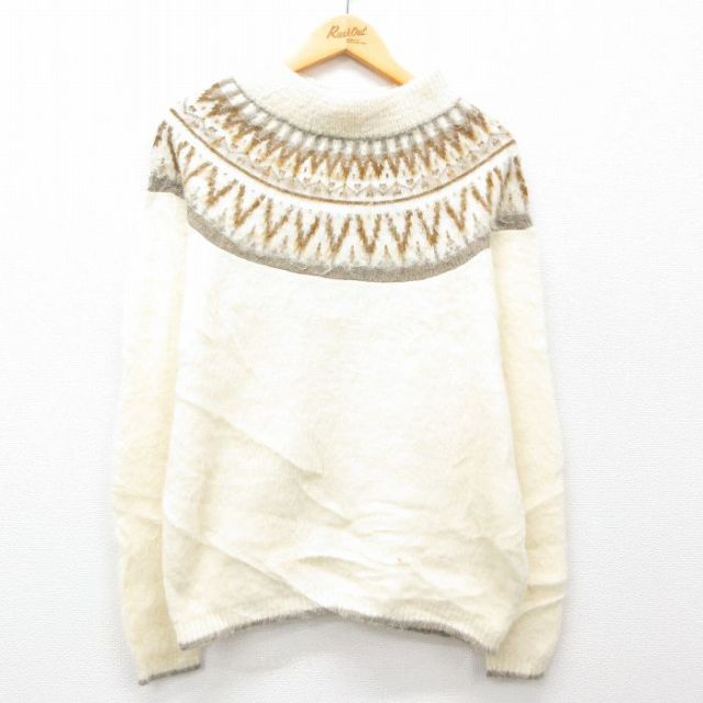 M★古着 タウンクラフト 長袖 ビンテージ ノルディック セーター メンズ 70年代 70s ロパペイサ モヘア クルーネック 生成り他 【spe】 25feb03 中古 ニット トップス