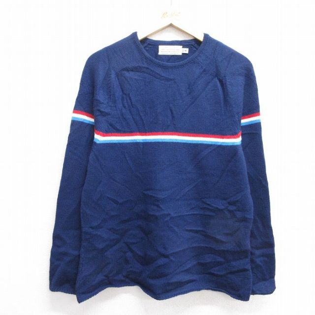 M★古着 長袖 セーター メンズ 90年代 90s ウール クルーネック USA製 紺 ネイビー 25feb04 中古 ニット トップス