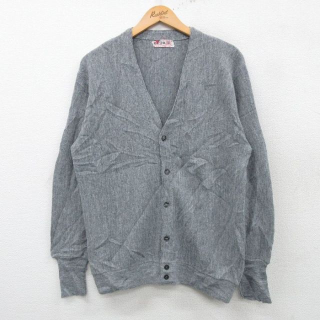 M★古着 IZOD 長袖 ニット カーディガン メンズ 70年代 70s ウール グレー 霜降り 25feb05 中古 トップス