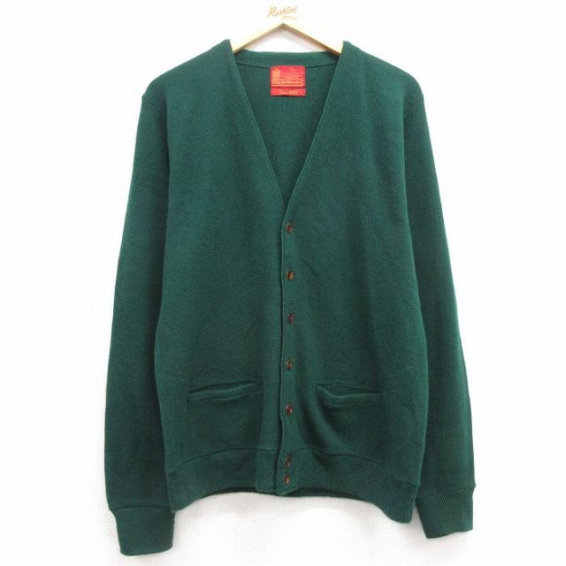 M★古着 シアーズ 長袖 ニット カーディガン メンズ 70年代 70s アクリル 緑 グリーン 25feb05 中古 トップス