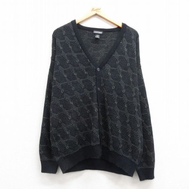 【20%OFF】L★古着 ジャンセン 長袖 ニット カーディガン メンズ 紺 ネイビー 25feb05 中古 トップス