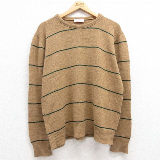 L★古着 長袖 セーター メンズ 90年代 90s アクリル クルーネック USA製 茶他 ブラウン 25feb05 中古 ニット トップス