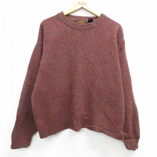 【50%OFF】XL★古着 エディーバウアー 長袖 セーター メンズ 90年代 90s 無地 シェットランドウール エンジ系他 25feb06 中古 ニット トップス