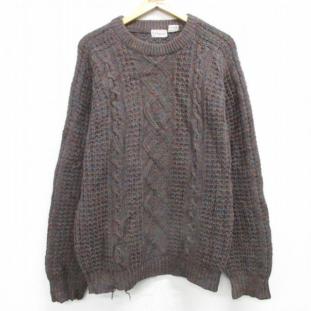 L★古着 オービス ORVIS 長袖 ケーブル セーター メンズ 80年代 80s ウール クルーネック こげ茶他 ブラウン 25feb06 中古 ニット トップス