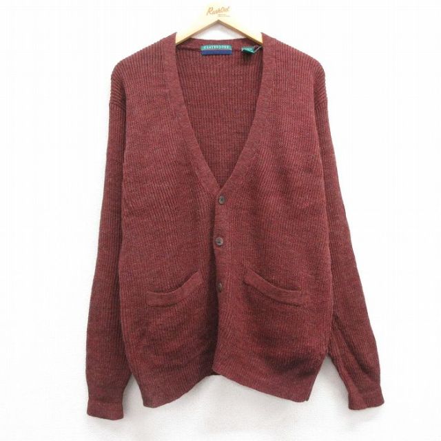 【20%OFF】M★古着 長袖 ニット カーディガン メンズ エンジ 霜降り 25feb06 中古 トップス