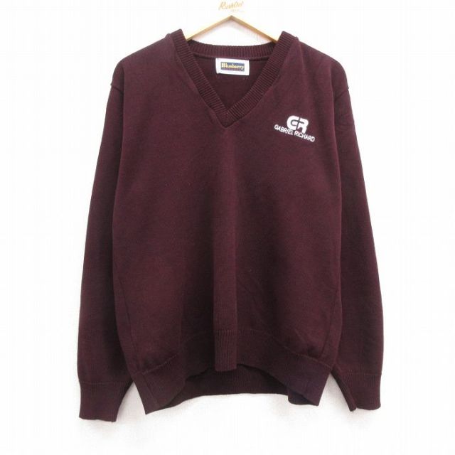 L★古着 長袖 セーター メンズ 90年代 90s GABRIEL アクリル Vネック USA製 エンジ 25feb06 中古 ニット トップス