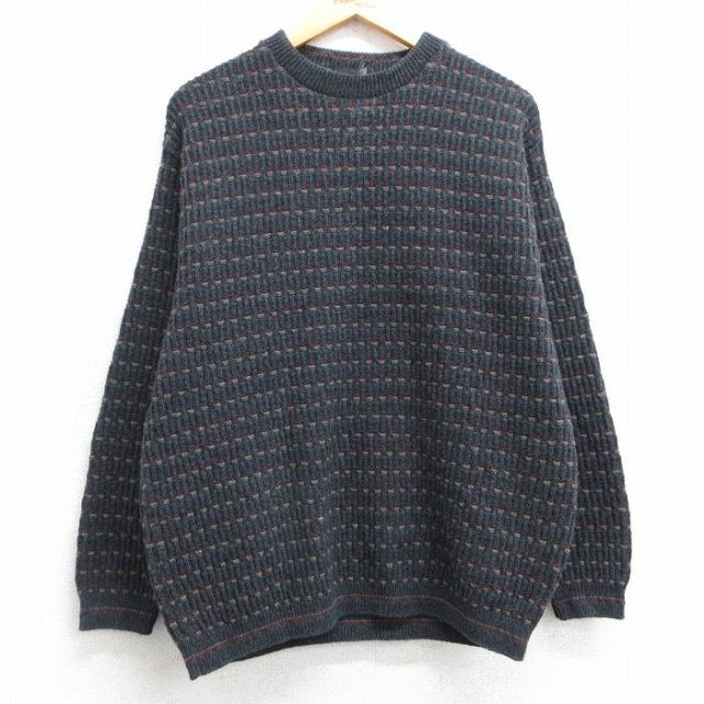 L★古着 長袖 セーター メンズ 90年代 90s クルーネック 濃グレー他 25feb06 中古 ニット トップス