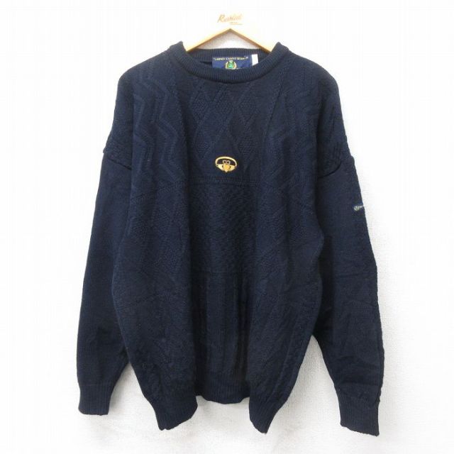 XL★古着 ブラーニー 長袖 セーター メンズ 大きいサイズ クルーネック アイルランド製 紺 ネイビー 25feb08 中古 ニット トップス