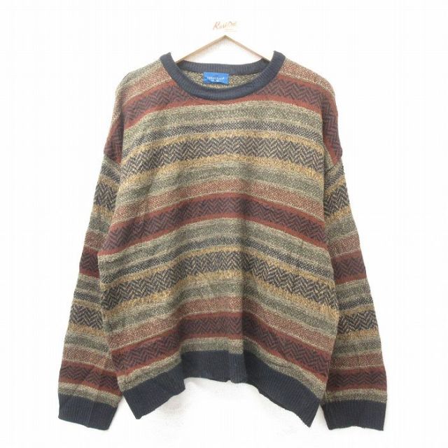 XL★古着 タウンクラフト 長袖 セーター メンズ クルーネック 茶他 ブラウン 25feb08 中古 ニット トップス