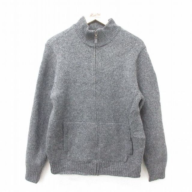 M★古着 エルエルビーン LLBEAN 長袖 ドライバーズ フルジップ ニット カーディガン メンズ 00年代 00s ウール グレー 25feb08 中古 トップス