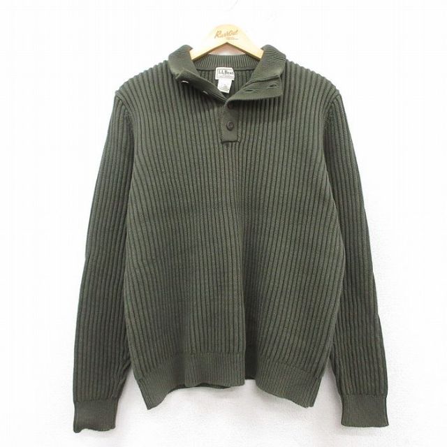 M★古着 エルエルビーン LLBEAN 長袖 セーター メンズ 00年代 00s コットン 緑系 グリーン 25feb08 中古 ニット トップス