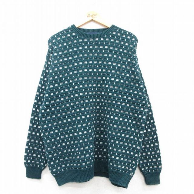L★古着 ウールリッチ WOOLRICH 長袖 セーター メンズ 90年代 90s コットン クルーネック USA製 緑系他 グリーン 【spe】 25feb08 中古 ニット トップス