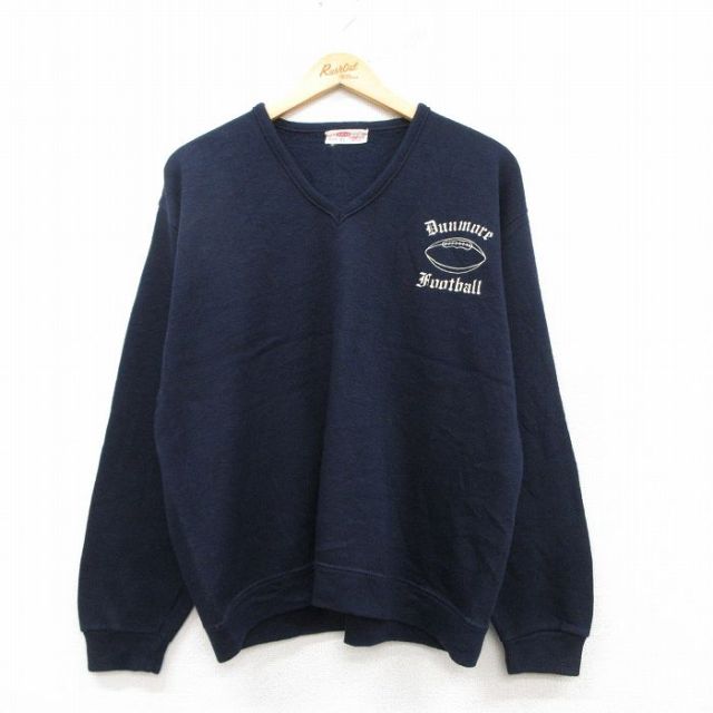 L★古着 チャンピオン Champion 長袖 セーター メンズ 80年代 80s フットボール Vネック 紺 ネイビー 25feb08 中古 ニット トップス
