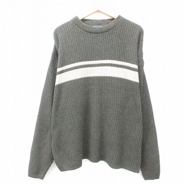 XL★古着 長袖 セーター メンズ 90年代 90s 大きいサイズ クルーネック USA製 緑系他 グリーン 25feb08 中古 ニット トップス