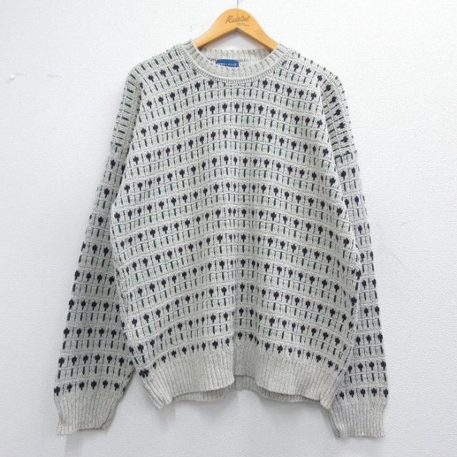 【50%OFF】L★古着 タウンクラフト 長袖 セーター メンズ 90年代 90s クルーネック USA製 薄グレー他 25feb08 中古 ニット トップス