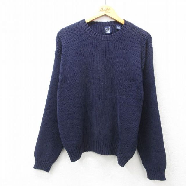 XL★古着 ギャップ GAP 長袖 セーター メンズ 90年代 90s コットン クルーネック 紺 ネイビー 25feb12 中古 ニット トップス