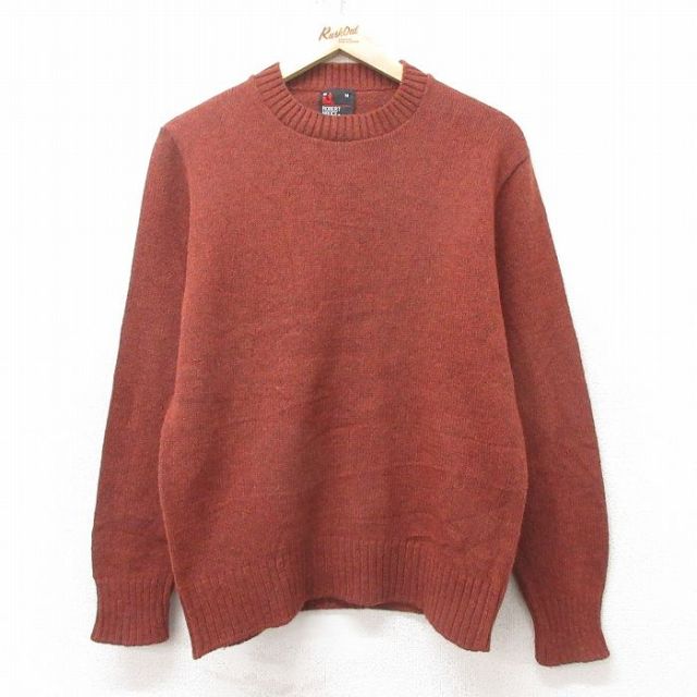M★古着 長袖 セーター メンズ 80年代 80s 無地 クルーネック USA製 エンジ 25feb12 中古 ニット トップス