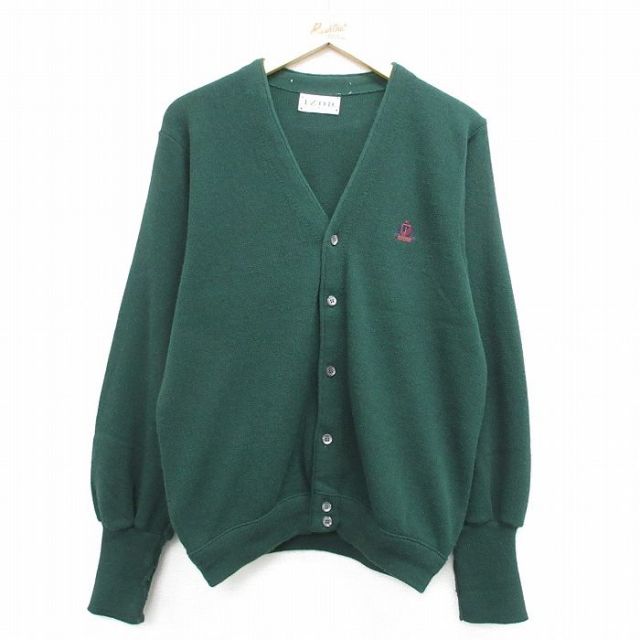 L★古着 IZOD 長袖 ニット カーディガン メンズ 90年代 90s ワンポイントロゴ USA製 緑 グリーン 25feb13 中古 トップス