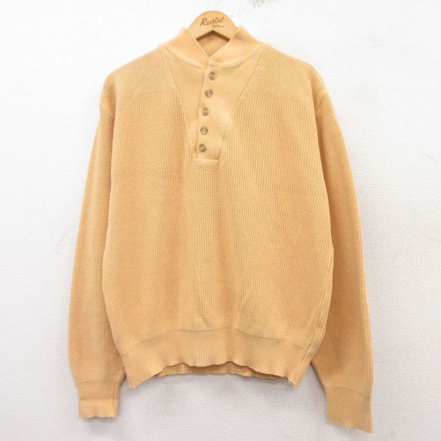 L★古着 エルエルビーン LLBEAN 長袖 セーター メンズ 80年代 80s コットン ヘンリーネック USA製 黄系 イエロー 【spe】 25feb13 中古 ニット トップス