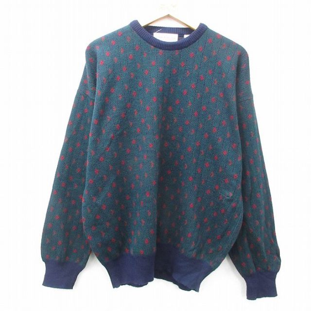 XL★古着 長袖 セーター メンズ クルーネック イタリア製 緑 グリーン 25feb13 中古 ニット トップス
