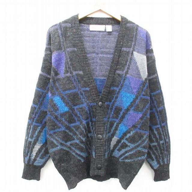 L★古着 長袖 ニット カーディガン メンズ 90年代 90s 黒 ブラック 霜降り 25feb13 中古 トップス